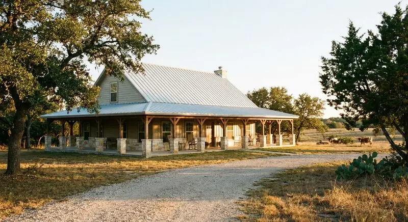 Standing seam metal roof on rural property
